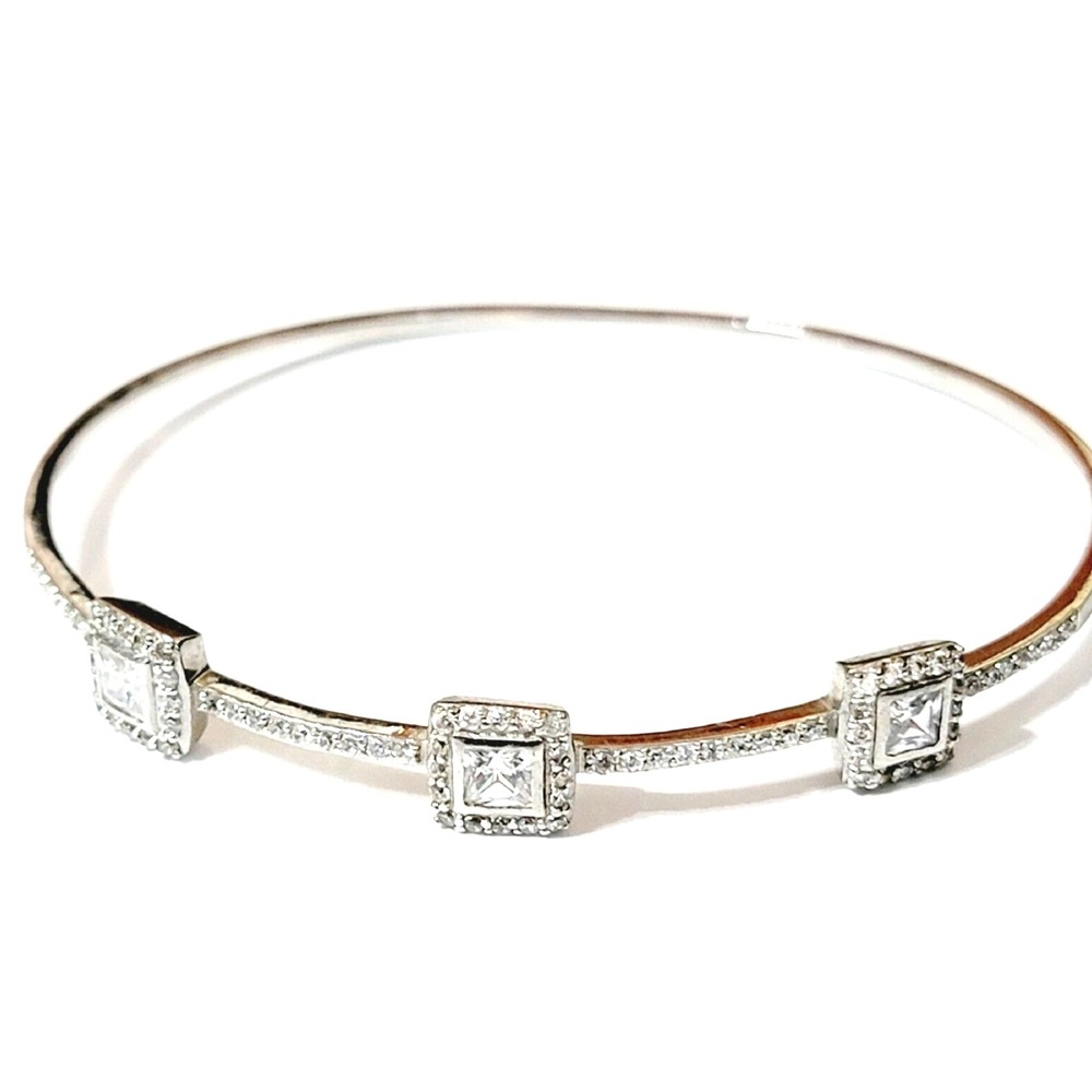 Sparkly Silver-tone Rhinestone Bangle Bracelet, Thai FAS, Elegant Glass Bracelet